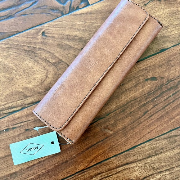 Fossil Sofia tan brown vegan leather glasses case NEW - Picture 5 of 8